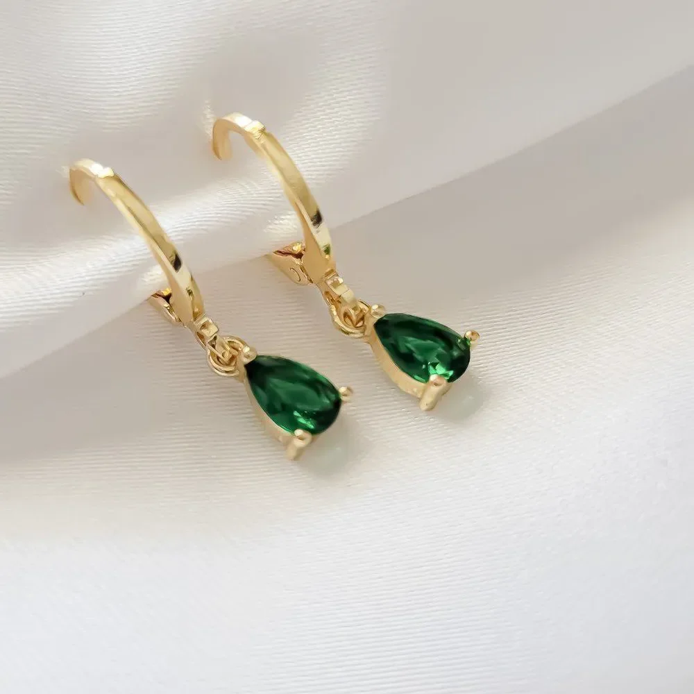 7/$35 Gold Tone Green Rhinestone Huggies Huggie Hoop Earrings Tiny Hoop Gift